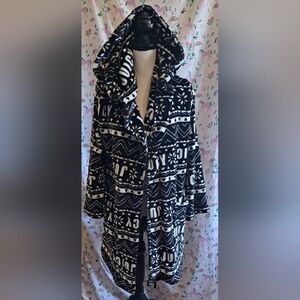 EUC Y2K Juicy Couture Black & White Signature Hood Fleece Lounge Robe SZ S